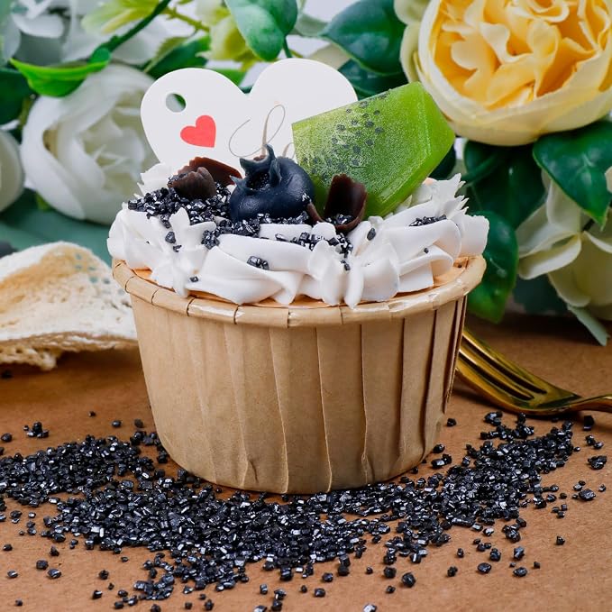 Black Sanding Sugar - Sparkling Sugar Crystals for Baking Decorations (130g/4.6oz) - Edible on Cookies, Cupcakes, Cakes, Ice Cream | Wedding, Party, Valentines Sugar Sprinkles