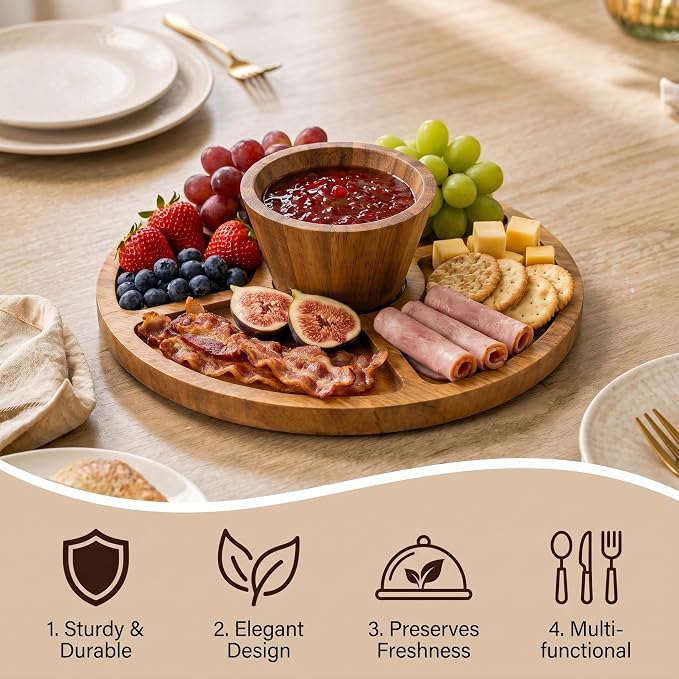 Acacia Wood Cake Stand with Lid, 11.4" Cake Stand with Acrylic Dome, 2-In-1 Cake Display Stand with Magnetic Base, Cake Holder for Charcuterie, Snacks&Desserts for Birthday/Wedding/Kitchen/Party