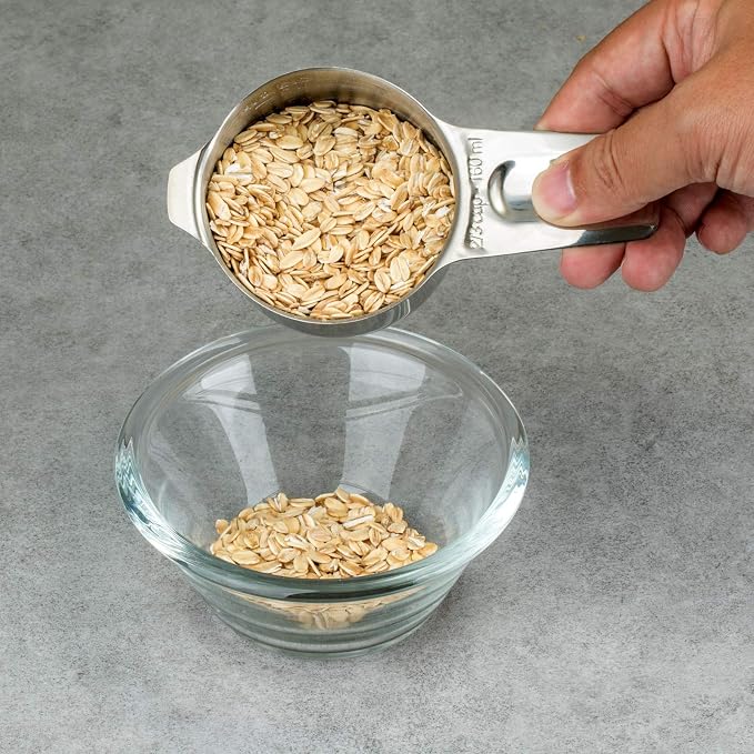Set of 7 Heavy Duty Measuring Cups, 18/8 Stainless Steel with Ring Connector, Silver