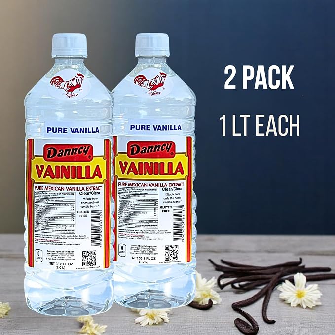 Danncy Vanilla Clear 33.8 fl oz (1L) 2 pack - Authentic Mexican Vanilla Flavor