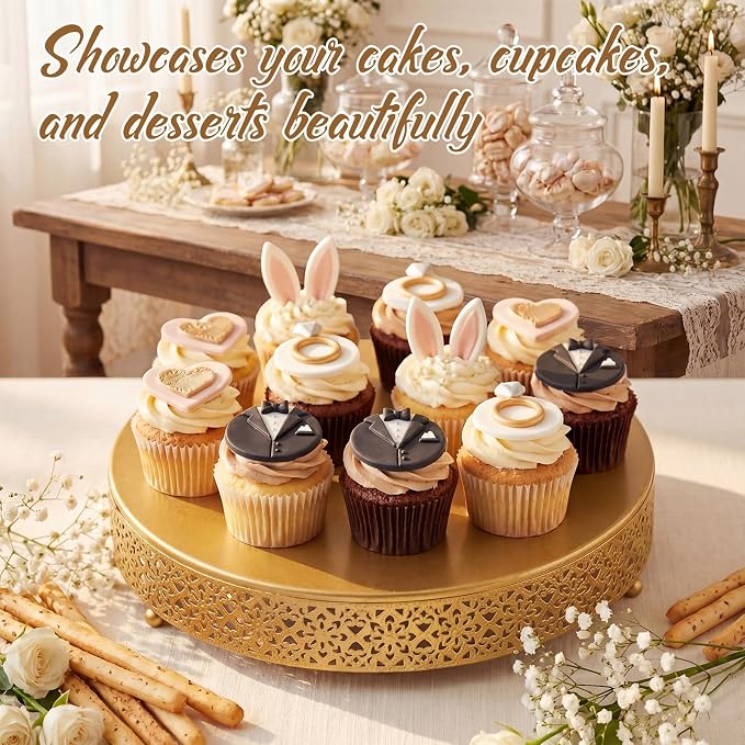 Wenqik 5 Pcs Metal Gold Cake Stand 16/14/12/10/8 Inch Round Cake Holder Display for Dessert Table Cookies Fruit Serving Tray Cupcake Pastry Riser for Wedding Birthday Party and Events