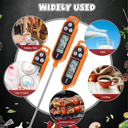 Copkim Instant Read Meat Thermometer with Long Probe 9.65 Inch Kitchen Cooking Food Candy Waterproof Digital Thermometer for BBQ Water Milk Yogurt Liquid(Orange,6 Pcs)