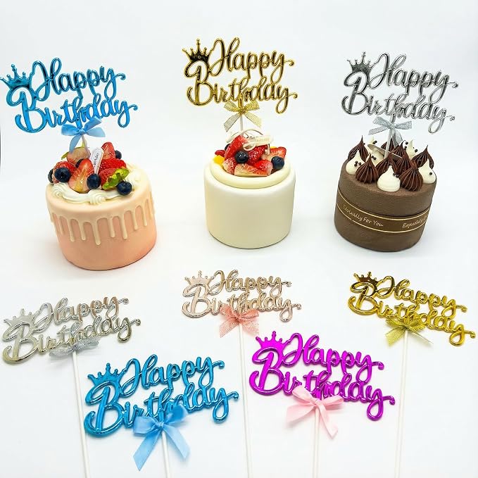 Elegant Acrylic Birthday Cake Topper with Crown & Bow Design - Reusable Decoration for Party, Wedding, Baby Shower (Silver)
