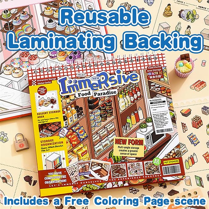10 Sets Big DIY 3D Sticker Scene Book for Kids Adults Make Your Own Shop House Stickers with Guidelines for Gifts Stickers Therapy for Adult Relief Stress Pass The Time Supermarket (Food Paradise)