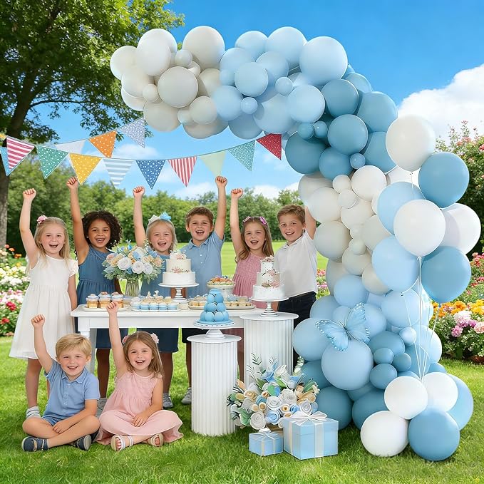 Dusty Blue Balloons Garland Arch Kit, Haze Blue Sand White Balloon Arch Kit, Pastel Blue Beige Balloon for Baby Shower Gender Reveal Birthday Engagement Wedding Bridal Shower Party Decorations