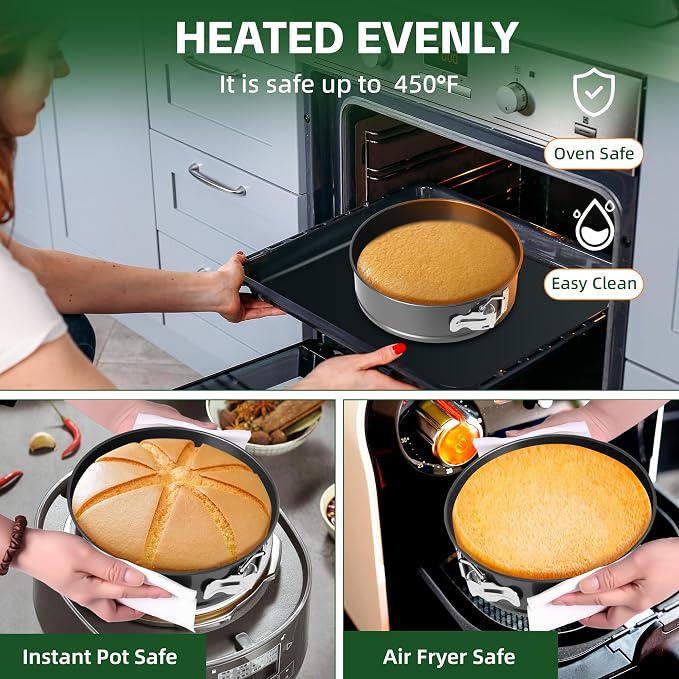 Springform Pan Set of 3 (7"/9"/11") - Non-Stick Cheesecake Pans with Removable Bottom, Round Baking Molds for Cheesecake, Pie, Desserts & More - Baking Bakeware Set