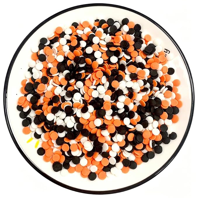Sentovac Halloween Round Confetti Sprinkles Edible Orange Black White Sprinkle for Cake Decorating Candy Cupcake Cookie Baking Ice Cream Dessert Halloween Christmas Holiday Decorations