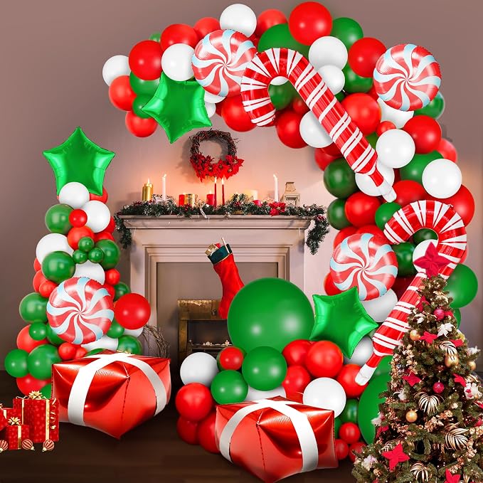 KatchOn, Christmas Balloon Arch Kit - Pack of 123 | Latex & Foil Balloons for Outdoor Christmas Decorations Indoor | Candy Cane Balloon for Merry Xmas Balloons Decorations | Xmas Latex Balloon