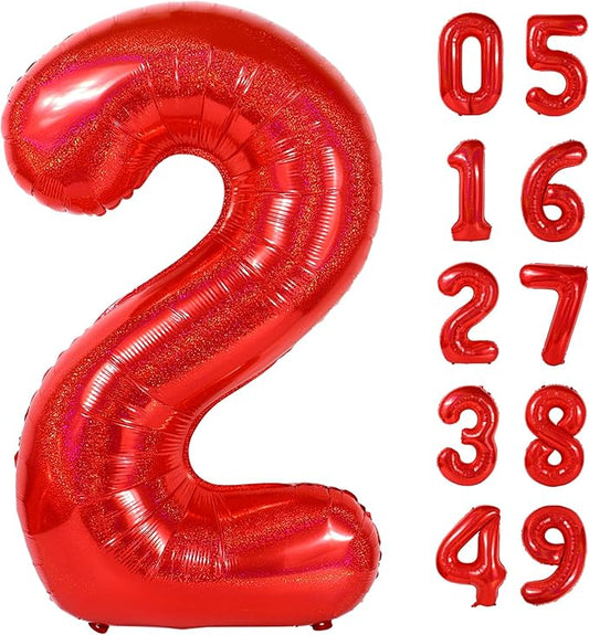 Laser Red 2 Balloon, Number Balloons 40 Inch, 2nd Balloon Number Birthday Decorations, Second Two Birthday Party Supplies, Number 2 Balloon