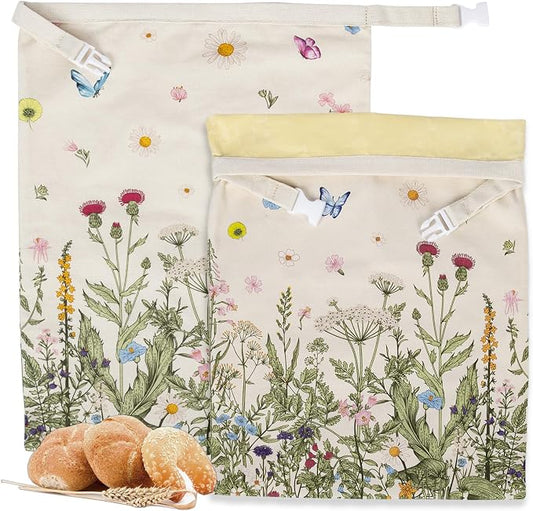 Reusable Beeswax Bread Bags for Homemade Bread & Sourdough, 2-Pack XL Airtight Food Storage Bags, Organic Cotton Linen Covers - Freezer-Friendly Freshness Preservation Keeps Fresh Longer
