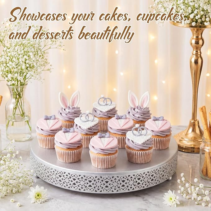 Wenqik Cake Stand 16 Inch Round Metal Cupcake Dessert Wedding Cake Stand Cookies Display Holder Fruit Serving Tray for Table Wedding Birthday Anniversary Party(Silver)
