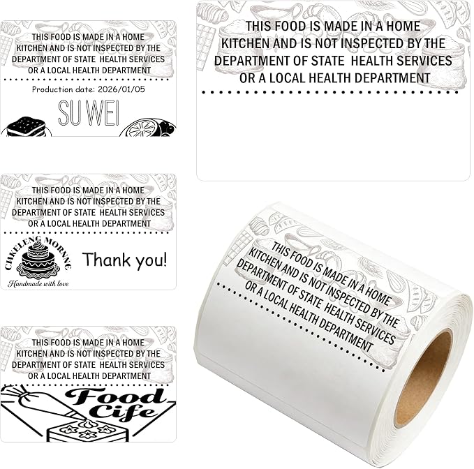 2 x 3 inch Cottage Food Law Thermal Sticker Labels 500 Pcs Customizable Printable Address Label for Business Cup Name Tags Made in Home Kitchen Canning Jar (2 * 3 inch Thermal White)
