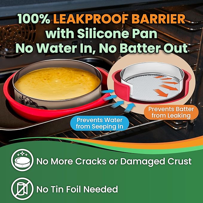 9 Inch Springform Pan for Cheesecake, with LEAKPROOF Silicone Sleeve & 2 REUSABLE Liners for WATER BATH Baking - No Foil Wrap & Parchment Needed, NON-TOXIC Stainless Steel Cheese Cake Pans for Baking