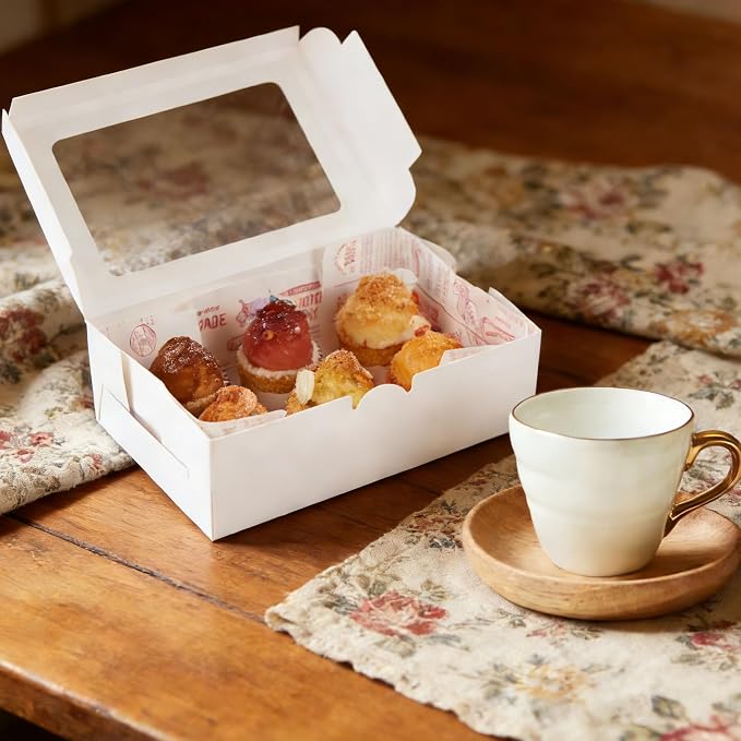 White Bakery Boxes with Window, 9x6x3 Inch, for Pastry, Dessert, Pies Packaging, Great for Birthday Party, 30 Pack