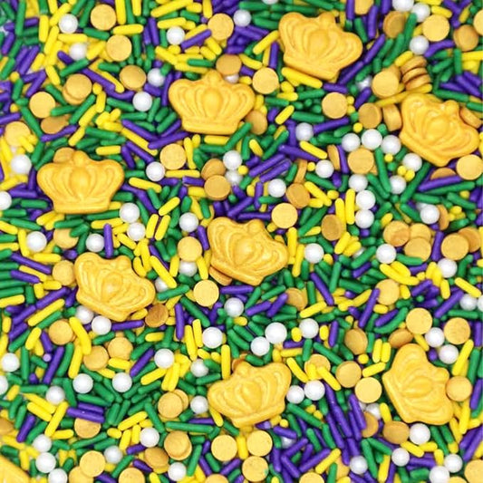 Sentovac Purple Yellow Green Sprinkles Mardi Gras Day Edible Jimmies Gold King Sprinkle for Cake Decorating Candy Cupcake Cake Topper Cookie Baking Decorations Supplies