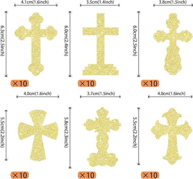 60 PCS Edible Cross Cupcake Toppers Wafer Paper God Bless and Baptism Cupcake Picks Edible Christian Baptism Cross Cake Decorations for Religious Theme Baby Shower Birthday Party Supplies Gold