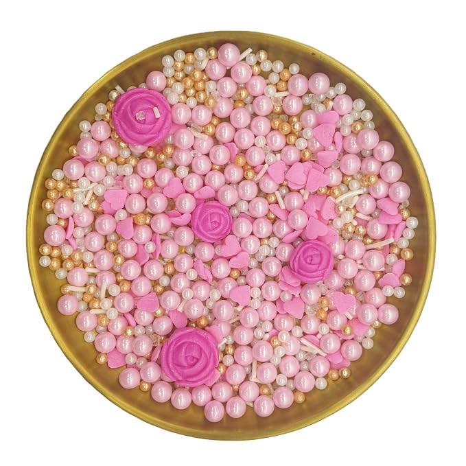 Pink Series Sprinkles Rose Sprinkles Edible Heart Cake Decorating Cupcake Toppers Cookie Decorating Perfect for Cakes, Cupcakes, Desserts Toppings 3OZ