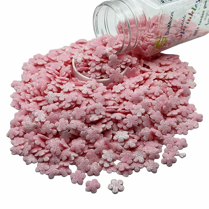 SE Si&Moos Edible Pink Flowers Sprinkles for Cake Decorating Mini Sugar Flowers Pink Confetti Sprinkles Edible Flower Cake Decorations, Baking, Ice Cream, Cookies, Cupcake Toppers Party Baby Shower Holiday Valentines Supplies 3 OZ
