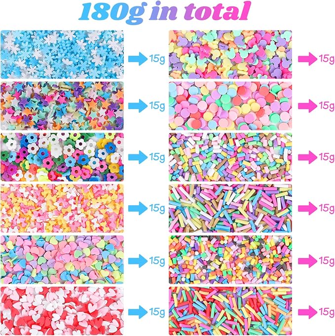 DIYASY 180g Fake Sprinkles, 6.35 oz Mini Faux Sprinkle Polymer Clay Slices Non-Edible for Crafts Art DIY Cake Decoration Plastic Slime Card Filler Nail Supply 12 Styles