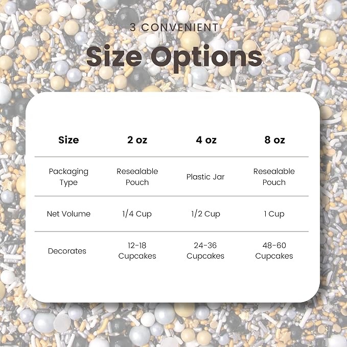 Sprinkle Pop Meet Me At Midnight Sprinkle Mix| White Silver Black Gold Sprinkles with Stars| New Years Graduation Wedding Sprinkles Made in USA for Decorating Cakes Cookies Cupcakes Ice Cream, 2oz