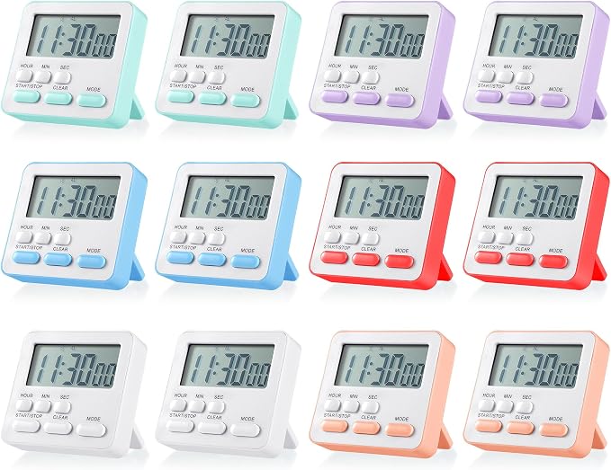 Weewooday 12 Pcs Digital Kitchen Magnetic Timer Bulk Classroom Count up Countdown Timer Large Digits Egg Loud Alarm Cute Desk Stopwatch for Teacher Kids Cooking Office(Pastel Colors,Classic Style)