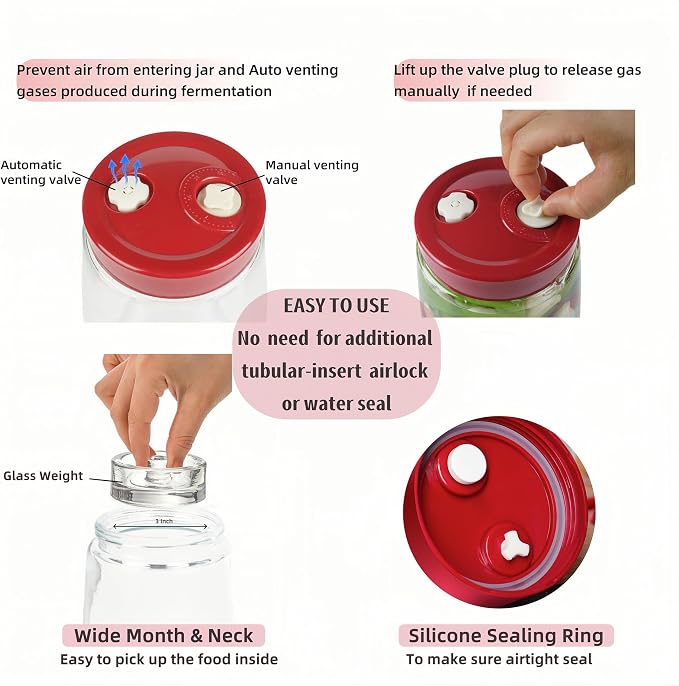 2.2 Liter Fermentation Jar, Fermenting Kit with Venting Valve Airlock and Fermenting Weight, Pickle Jar, Wide Mouth Glass Jar for Pickles, Kimchi, Sauerkraut, Mead, Kombucha, Sourdough