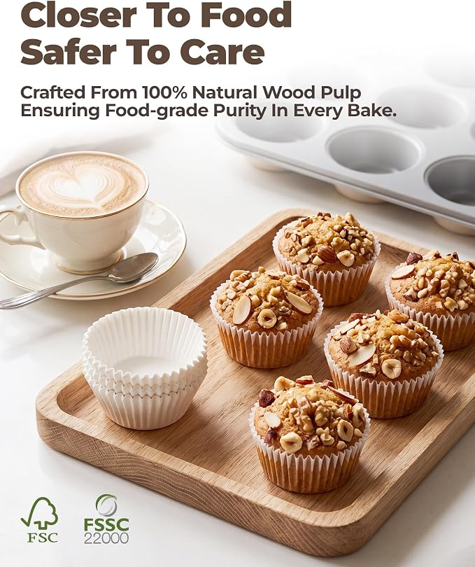 Bake Choice Muffin Pan for Baking, Standard Cupcake Pan includes 100 White Cupcake Liners, Muffin Tin Nonstick 12 Cup, Baking Pans Set,Carbon Steel Baking Supplies, Cream Gray