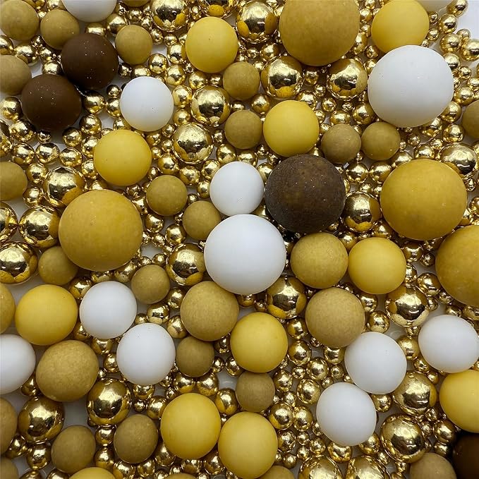 CandiJumpin Edible Pearls for Cake Decorating, Brown White and Gold Pearl Sprinkles Brown and Gold Sugar Pearls Edible Cake Decorations White Pearl Sugar Sprinkles Cupcake Toppers Baby Shower Party Birthday Wedding Christmas Supplies 3 OZ