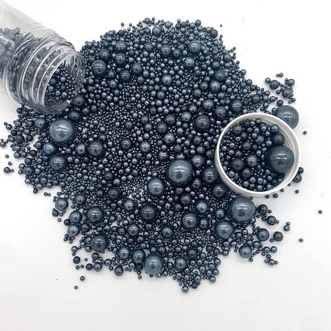 Weraru Edible Black Pearl Sugar Sprinkles Candy Mixing Size Baking Edible Cake Decorations Cupcake Toppers Cookie Decorating Celebrations Wedding Shower Party Chirstmas Supplies 130g/ 4.58oz
