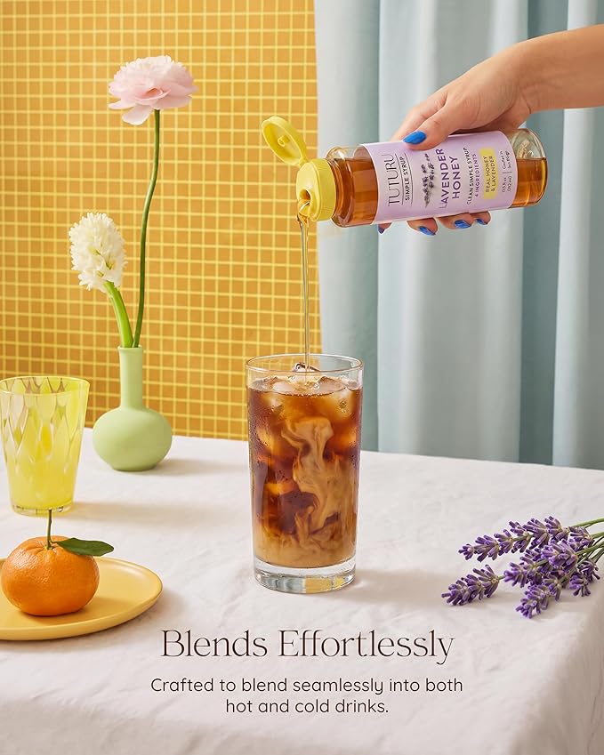 Lavender Honey Simple Syrup for Coffee, Cocktails, Tea, Matcha - Clean Simple Syrup with Real Lavender & Honey - 13.5 oz
