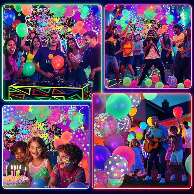 150 Pcs Neon Balloons Arch Garland Kit, Glow in the Dark Neon Birthday Party Decorations, Balloons for Back to 80S 90S Glow in the Dark Birthday Decorations