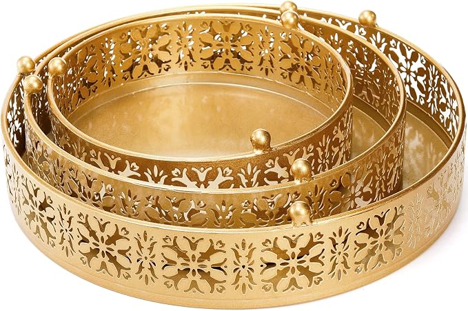 Coloch 3 Pieces Golden Cake Stand Set, 8/10/12 Inch Round Metal Dessert Display Stand Decorative Cake Holder Cupcake Pastry Candy Display Plate for Wedding, Party, Birthday, Event