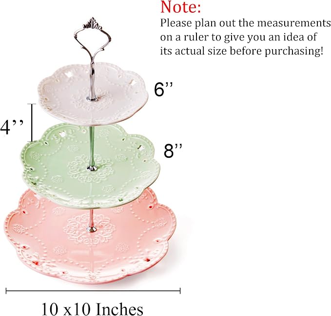Jusalpha® 3-Tier Porcelain Cake Stand-Dessert Stand-Cupcake Stand-Tea Party Serving Platter, Comes in a Gift Box- Free Sugar Tong,3 Color (Silver)