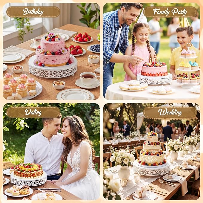 Wenqik 14 Inch Cake Stand, Metal Round Cake Stands Set with Modern Design White Dessert Display Cupcake Stands Plates Fruit Serving Tray for Wedding Birthday Baby Shower Party (White)