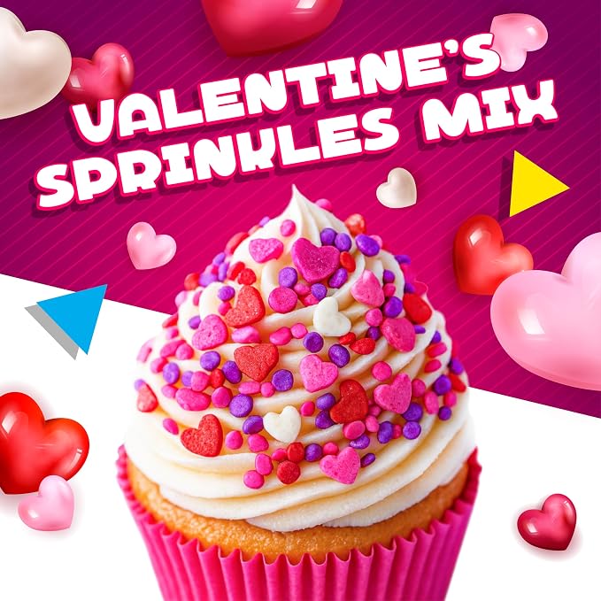 Heart Sprinkles, Heart Shaped Sprinkles for Cake Decorating, 8 Oz Bag | White, Red, Pink & Purple Dessert Toppers for Cupcakes & Cookies