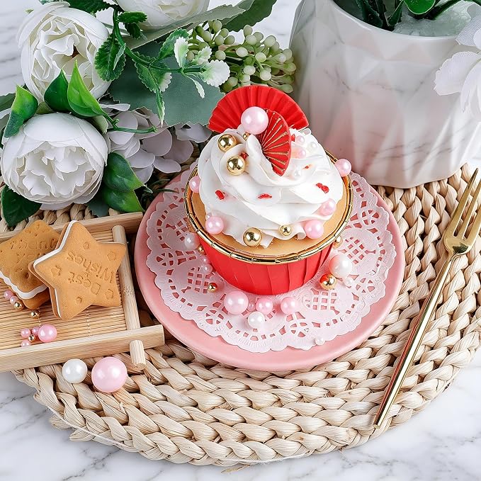 Gold Pink and White Sprinkles for Cake Decorating, 130g/4.6oz Edible Pearl Sprinkles Mix, Sugar Candy Pearls for Baking, Cookie Decorations and Cupcake Toppings, Wedding Party Holiday Supplies