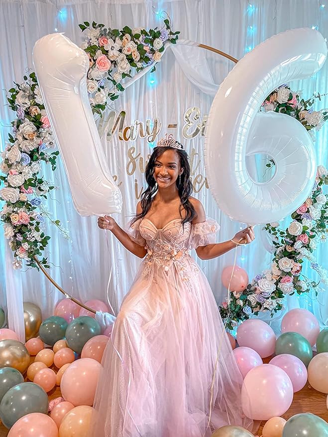 40 Inch Number 7 Balloon, 6 7 Birthday Decorations, White Seven Birthday Decor, 7 17 27 70 Year Old Balloon Number for Engagement, Wedding, Graduations