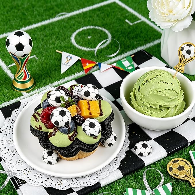 52 PCS Soccer Cupcake Toppers, 2cm Edible Soccer Cake Decorations Balls Sprinkles for Baking Cookies Dessert