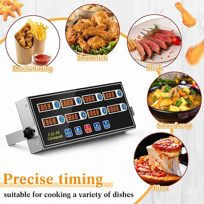 Relaxweex 1 Pack Digital Kitchen Timer, Commercial Cooking Timer with Loud Alarm, Large LCD Display, for Restaurants, Baking, Labs, Multiple Independent Countdown Timers (8 Channel)