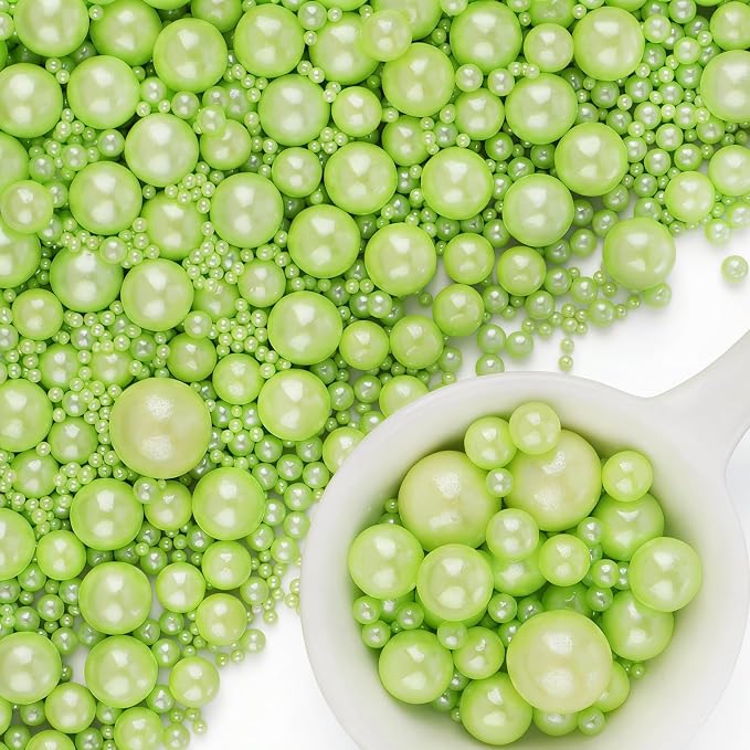 Green Pearl Sprinkles for Cake Decorating, 6 Sizes Mix 4.6 oz Edible Pearls Sugar Sprinkles for Baking Cupcake Cookies Ice Cream