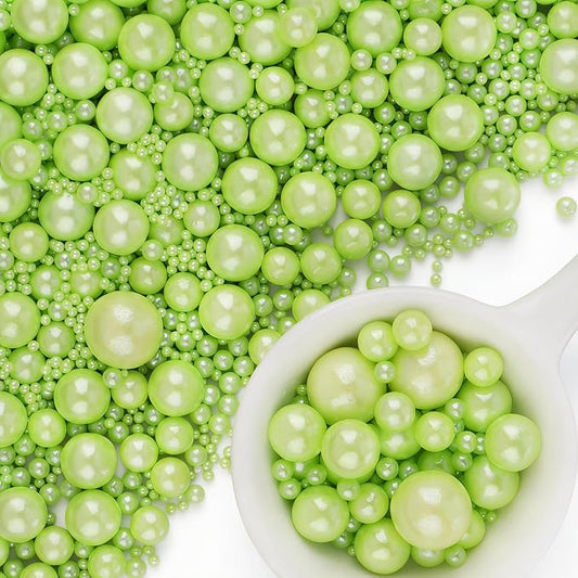 Green Pearl Sprinkles for Cake Decorating, 6 Sizes Mix 4.6 oz Edible Pearls Sugar Sprinkles for Baking Cupcake Cookies Ice Cream