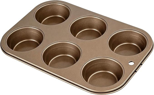 6-Cup Nonstick Muffin Pan for Baking, Heavy Duty Carbon Steel Cupcake Pan and Muffin Tin, Muffin Baking Pan for Cupcakes, Muffins, Brownies and Egg Bites