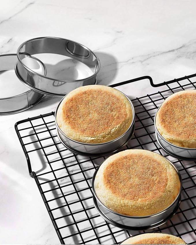 FANGSUN 12 Packs English Muffin Rings, 4 Inch + 3.15 Inch Stainless Steel Crumpet Rings, Tart Rings for Baking Double Rolled Nonstick Round Cake Ring, Metal Pastry Ring Mold