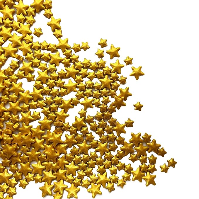 SE Si&Moos Gold Star Sprinkles for Cake Decorating Star Cake Decorations Large and Small Edible Gold Stars, Shower Party Birthday Halloween Christmas Supplies 3 OZ with Tweezers