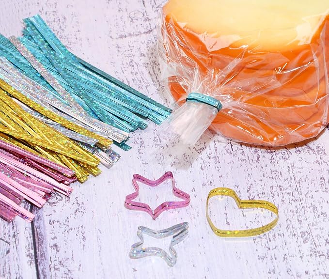 Mini Skater 4" Metallic Twist Ties Foil Bread Ties for Packaging Bakery Candy Goodies Cookies Gift Cellophane Treat Bags Christmas Wedding Party Favor Supplies,500Pcs(Multicolored)
