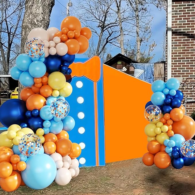 Blue Orange Balloon Garland Arch Kit, 143Pcs Navy Blue Yellow Sand White Confetti Balloons for Birthday Baby Shower Gender Reveal Decorations