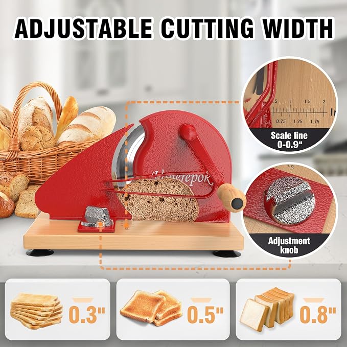 vanerepok Manual Bread Slicer Adjustable Thickness for Homemade Sourdough | Hand Crank Bread Cutter with Scale & Stable Suction Cups & Wood Base for Even Slicing Perfect Baking Gift for Home Bakers