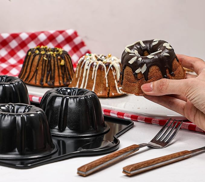 Webake Mini Fluted Cake Pan for Baking, Nonstick 3.5" Small Fluted Cake Pans Heavy Gauge Carbon Steel, 6-Cavity