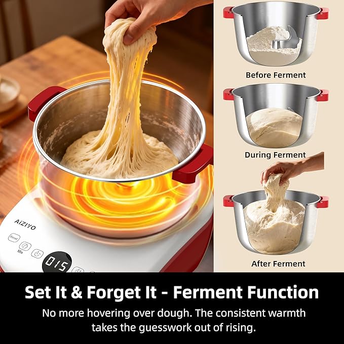 AIZIYO DoughChief, 5.3QT Dough Maker, Dough Mixer with Ferment Function, Bread Maker with 304 Stainless Steel Bowl, Removeable lid, Touch Panel Control, Dough Proofing Box for Pizza & Bread