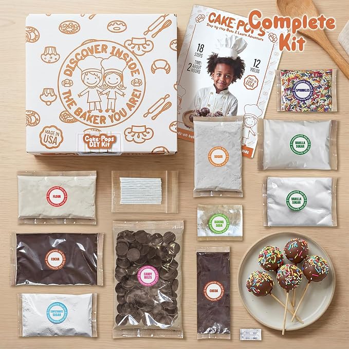 Cake Pop Baking Kit for Kids – DIY Cake Pop Set with Pre-Measured Ingredients, Makes 12-15 Real Cake Pops – Cooking Kit for Boys & Girls Ages 8-12, Made in USA